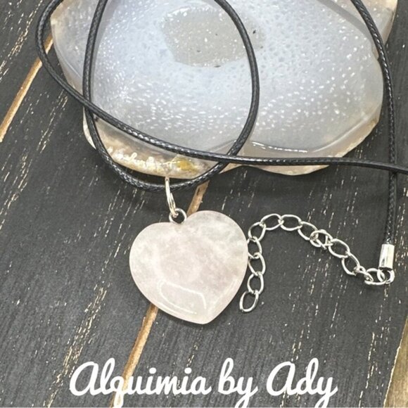 Rose quartz black cord Heart Pendant Necklace - Picture 1 of 1